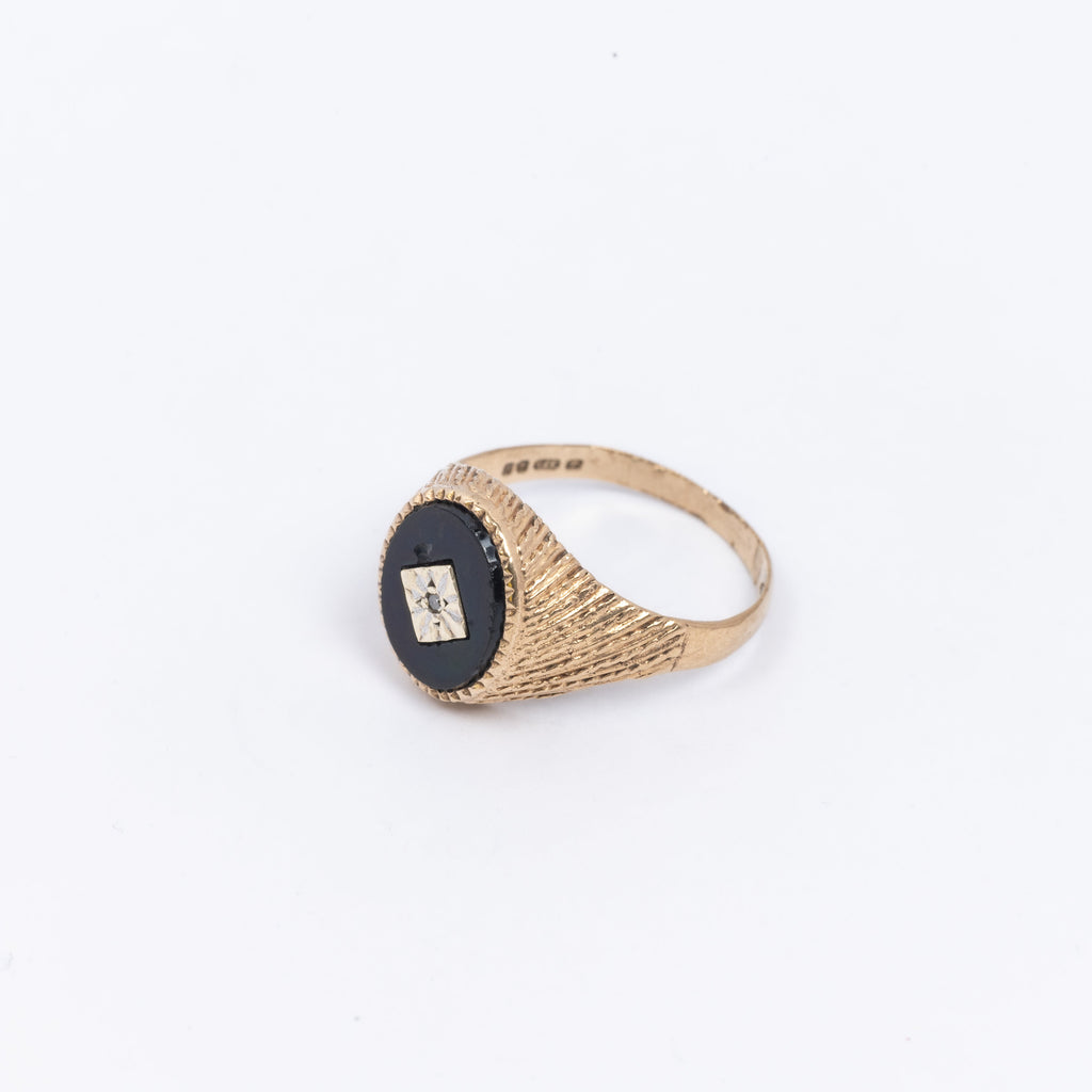 Mens Onyx & Diamond Signet Ring