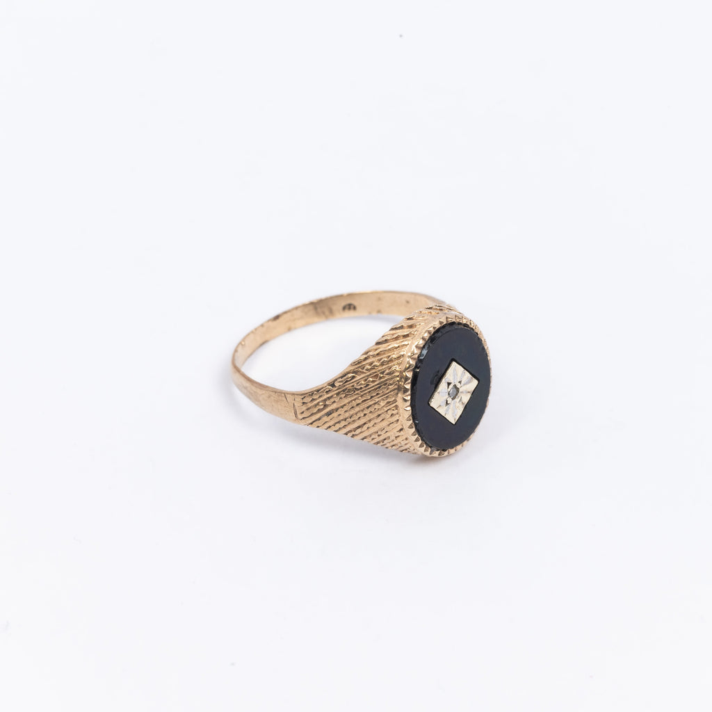 Mens Onyx & Diamond Signet Ring