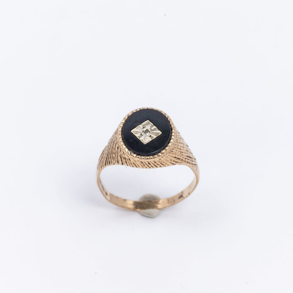 Mens Onyx & Diamond Signet Ring