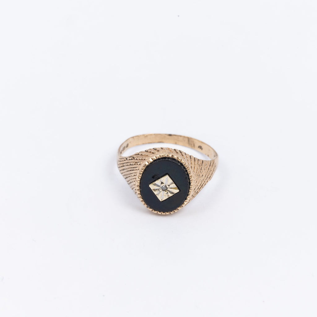 Mens Onyx & Diamond Signet Ring