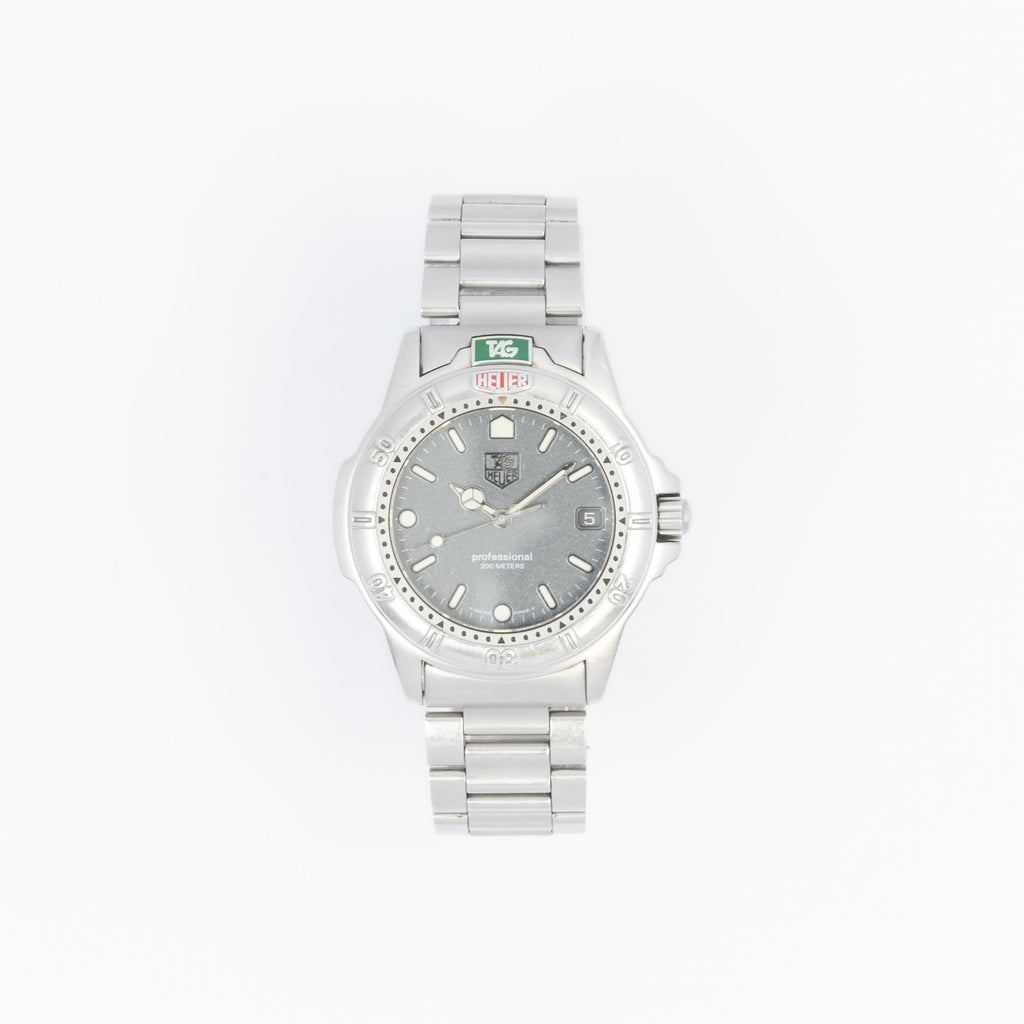 Silver watch with a gray face on a white background