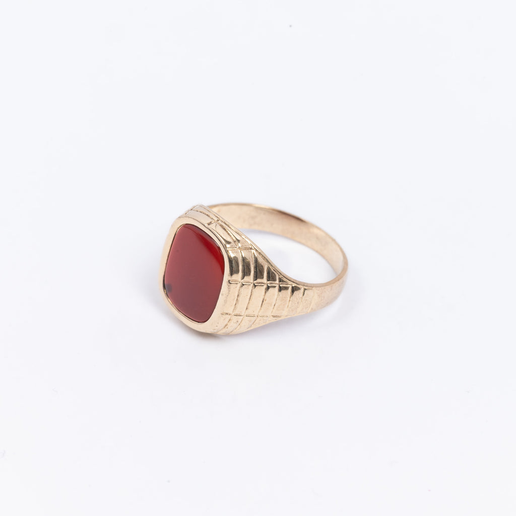 Mens Signet Ring With Deep Red Stone