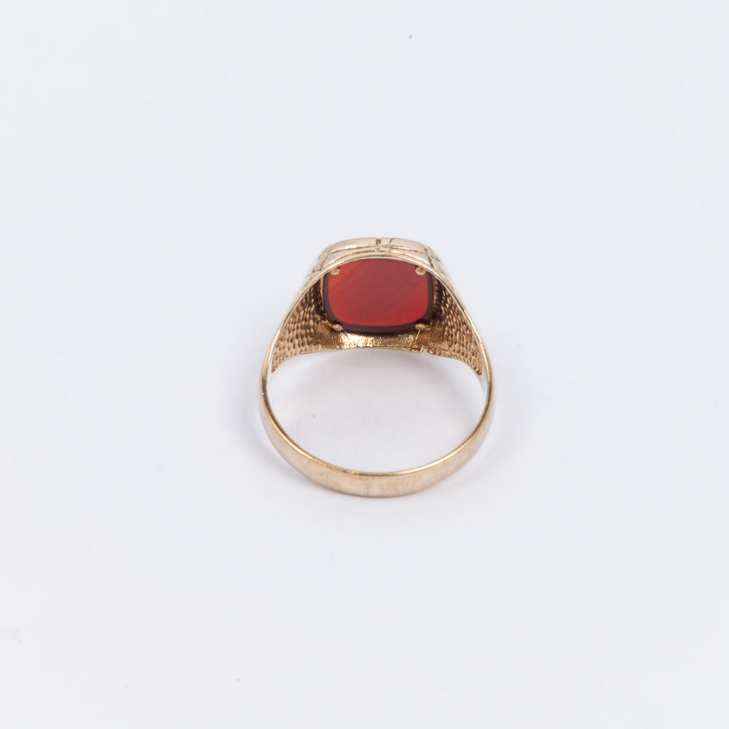 Mens Signet Ring With Deep Red Stone