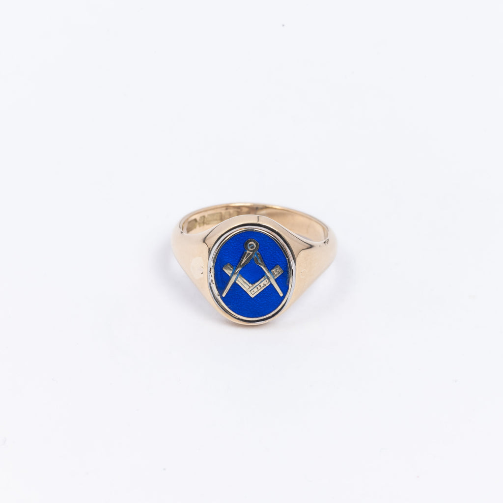 Mens Blue Oval Signet Ring