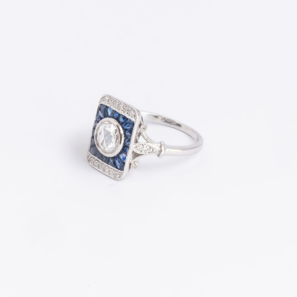 Art Deco Style Diamond & Sapphire Ring