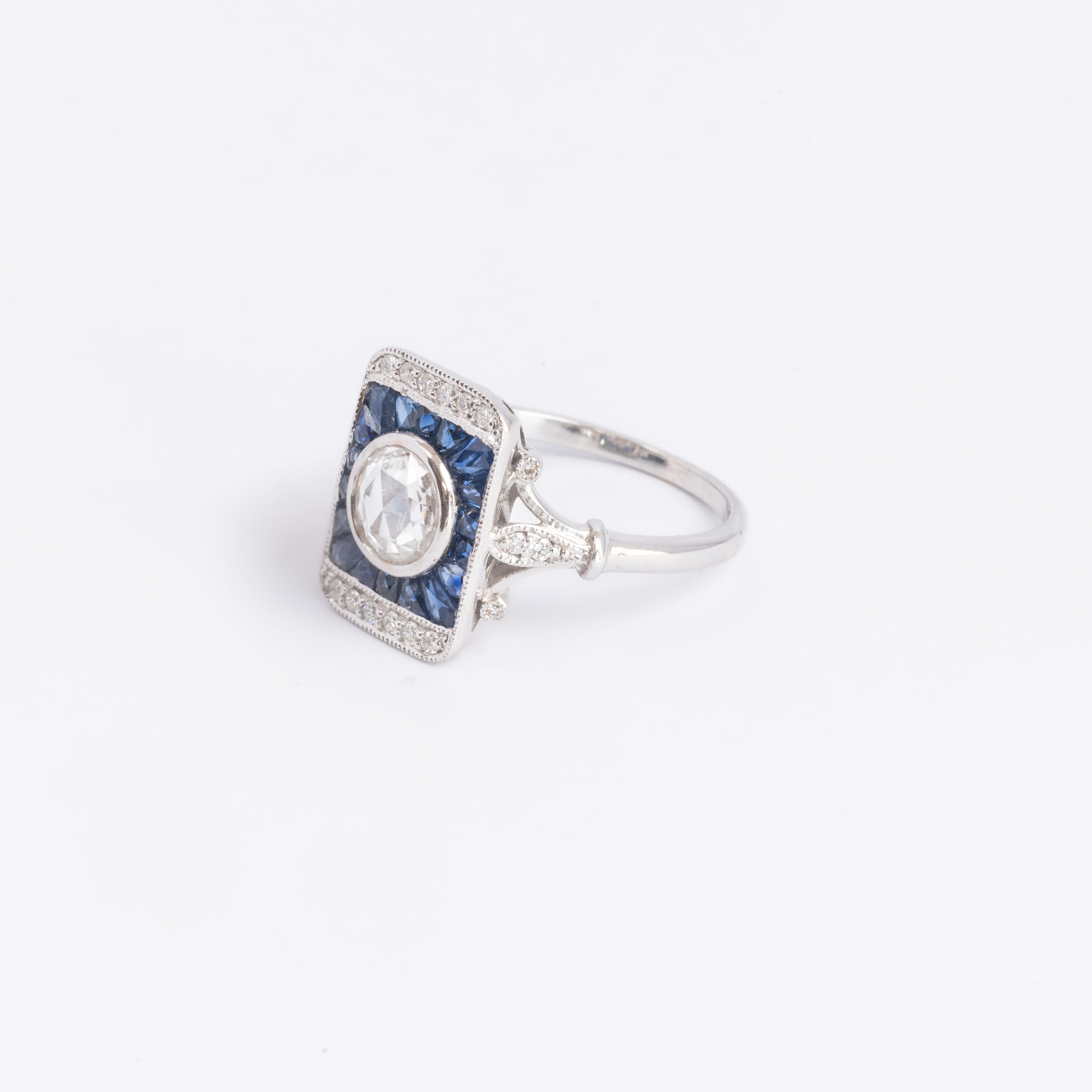Art Deco Style Diamond & Sapphire Ring