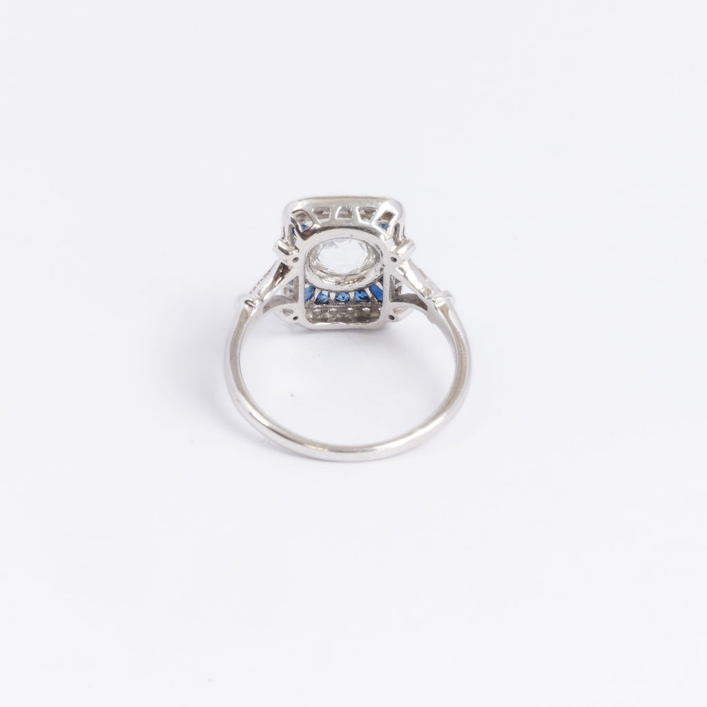 Art Deco Style Diamond & Sapphire Ring
