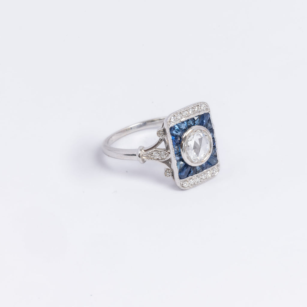 Art Deco Style Diamond & Sapphire Ring