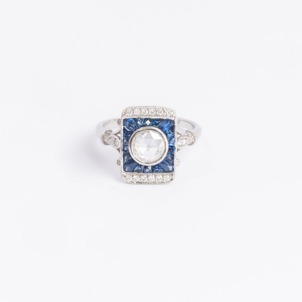 Art Deco Style Diamond & Sapphire Ring