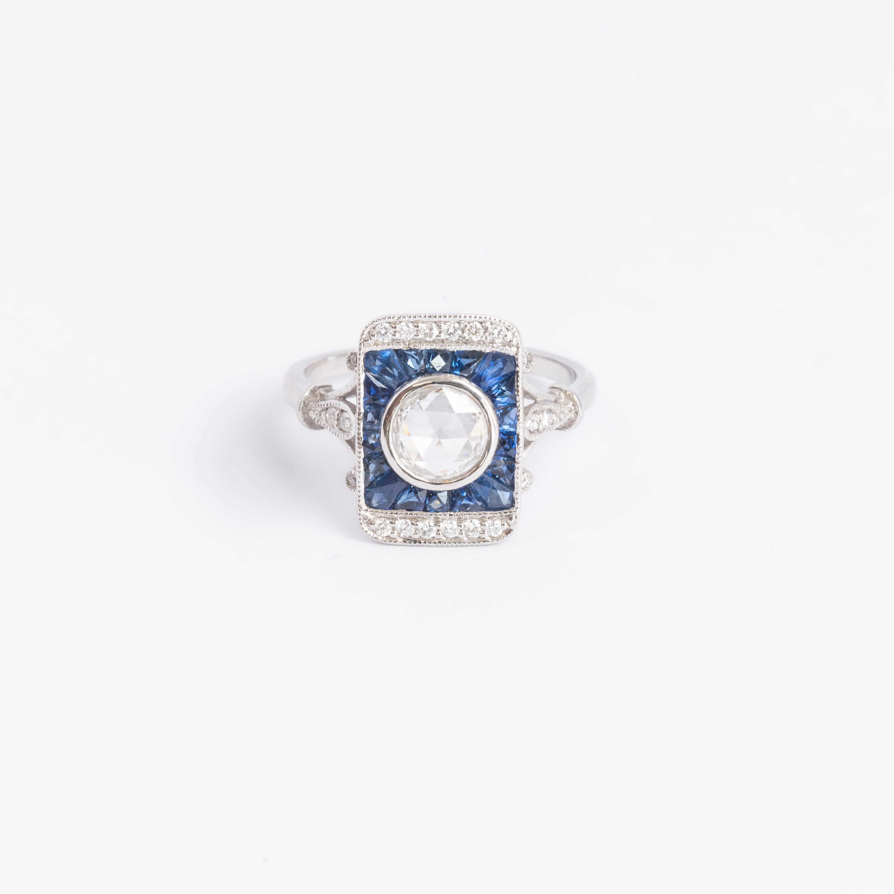 Art Deco Style Diamond & Sapphire Ring