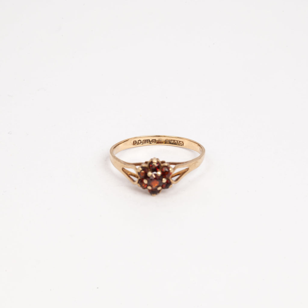 Ladies Small Garnet Flower Ring