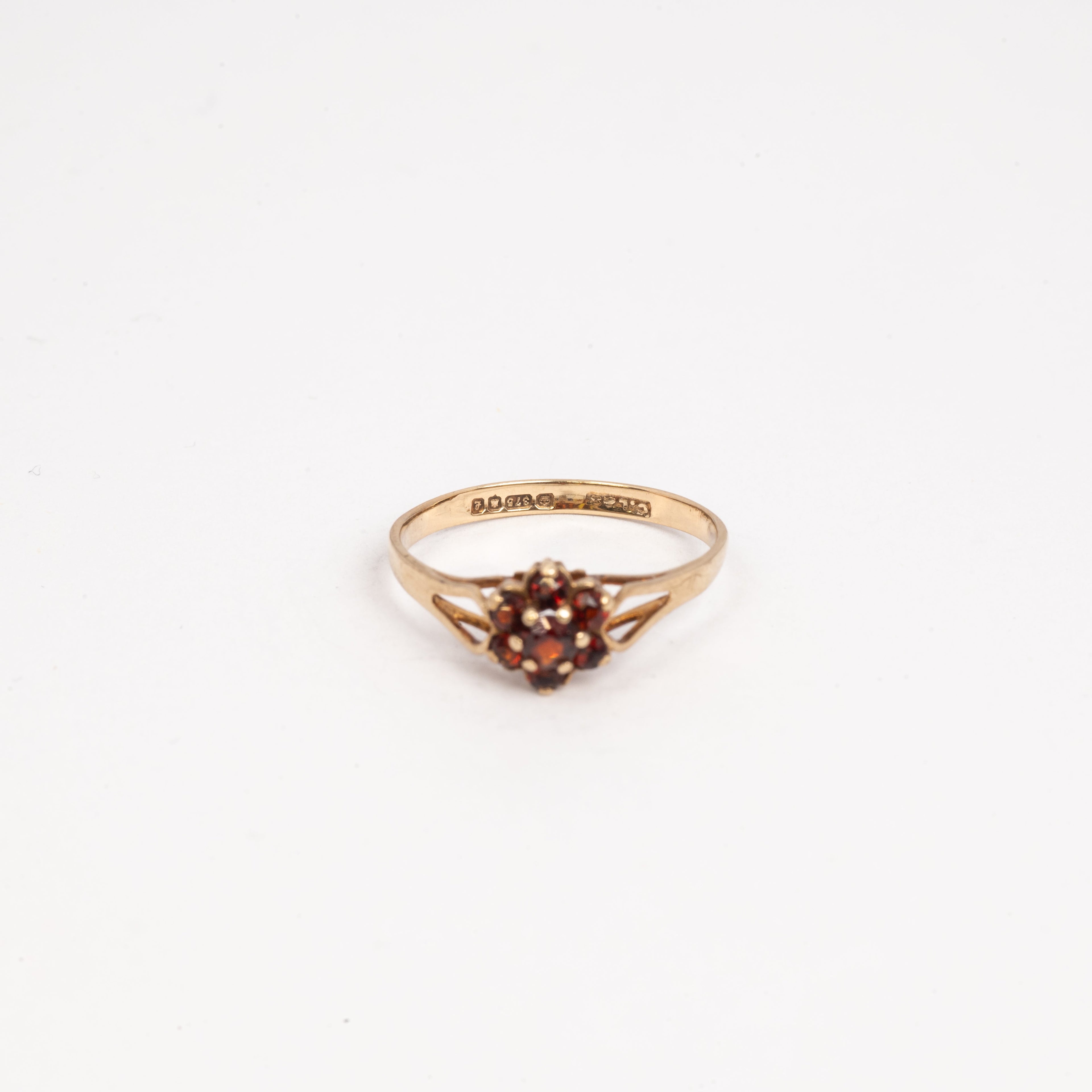 Ladies Small Garnet Flower Ring