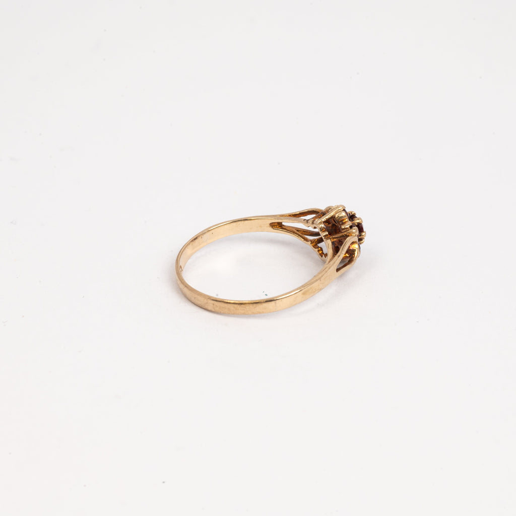 Ladies Small Garnet Flower Ring