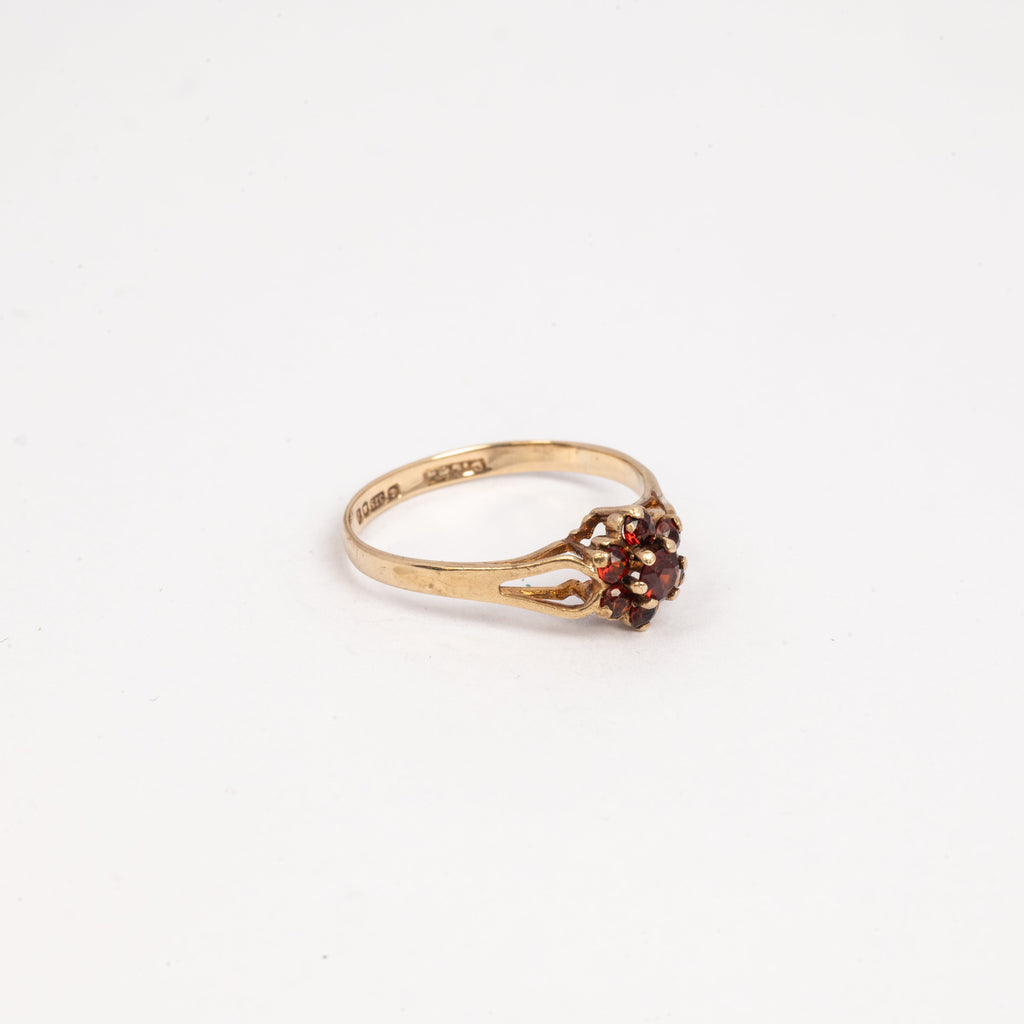 Ladies Small Garnet Flower Ring