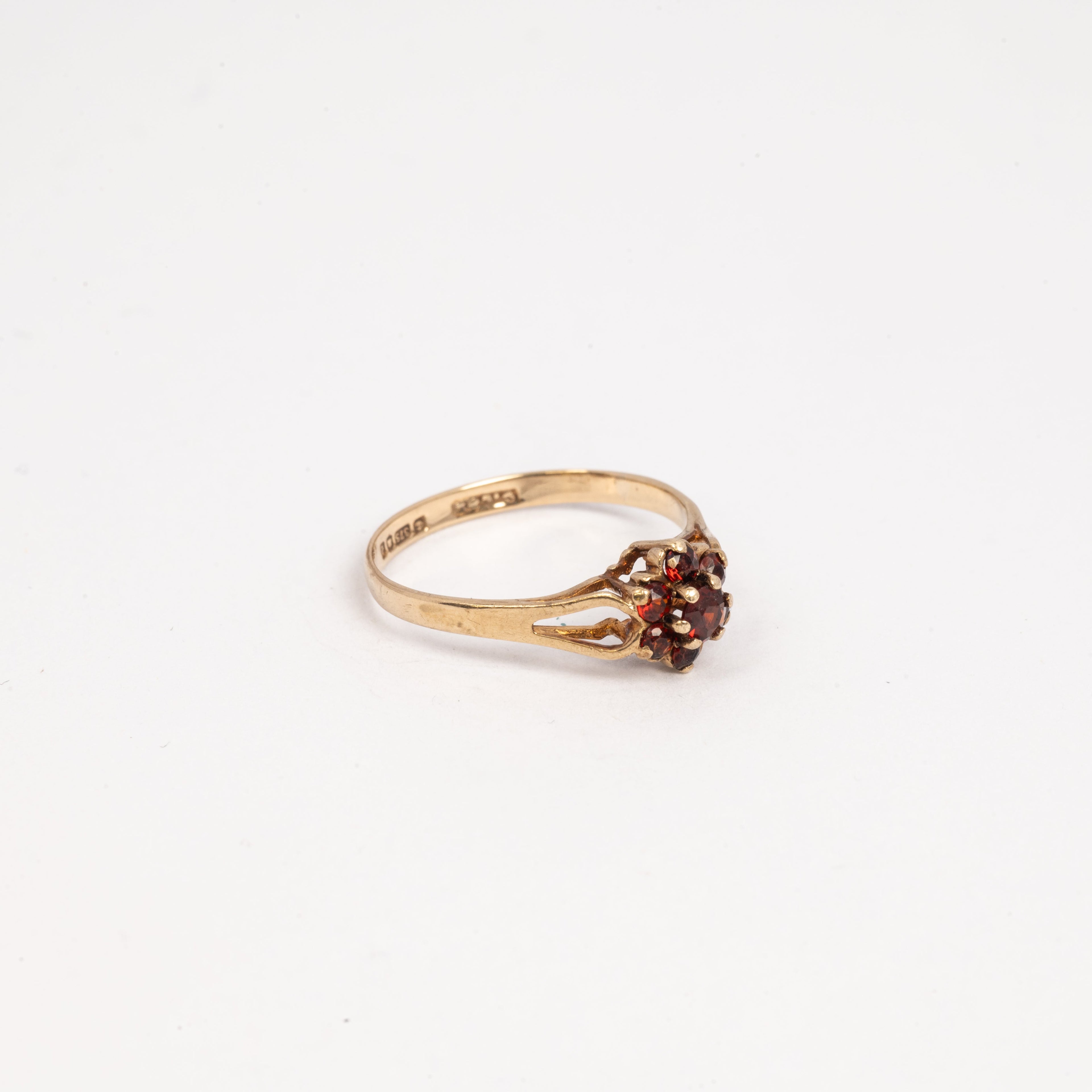 Ladies Small Garnet Flower Ring