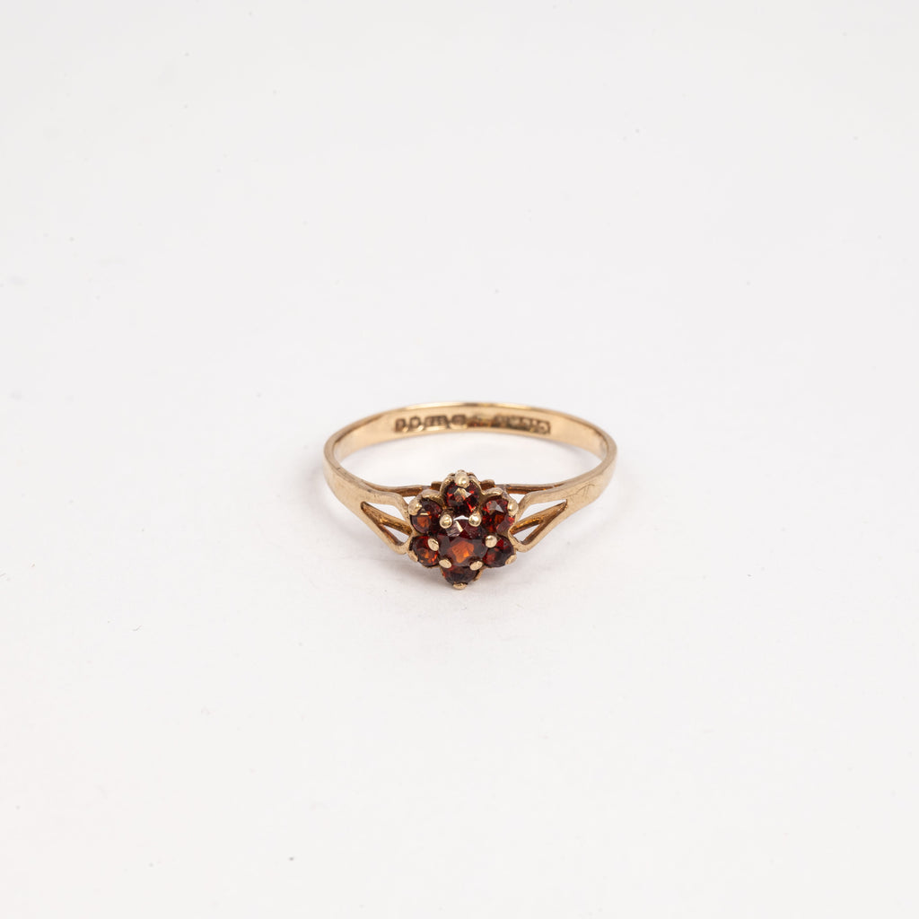 Ladies Small Garnet Flower Ring