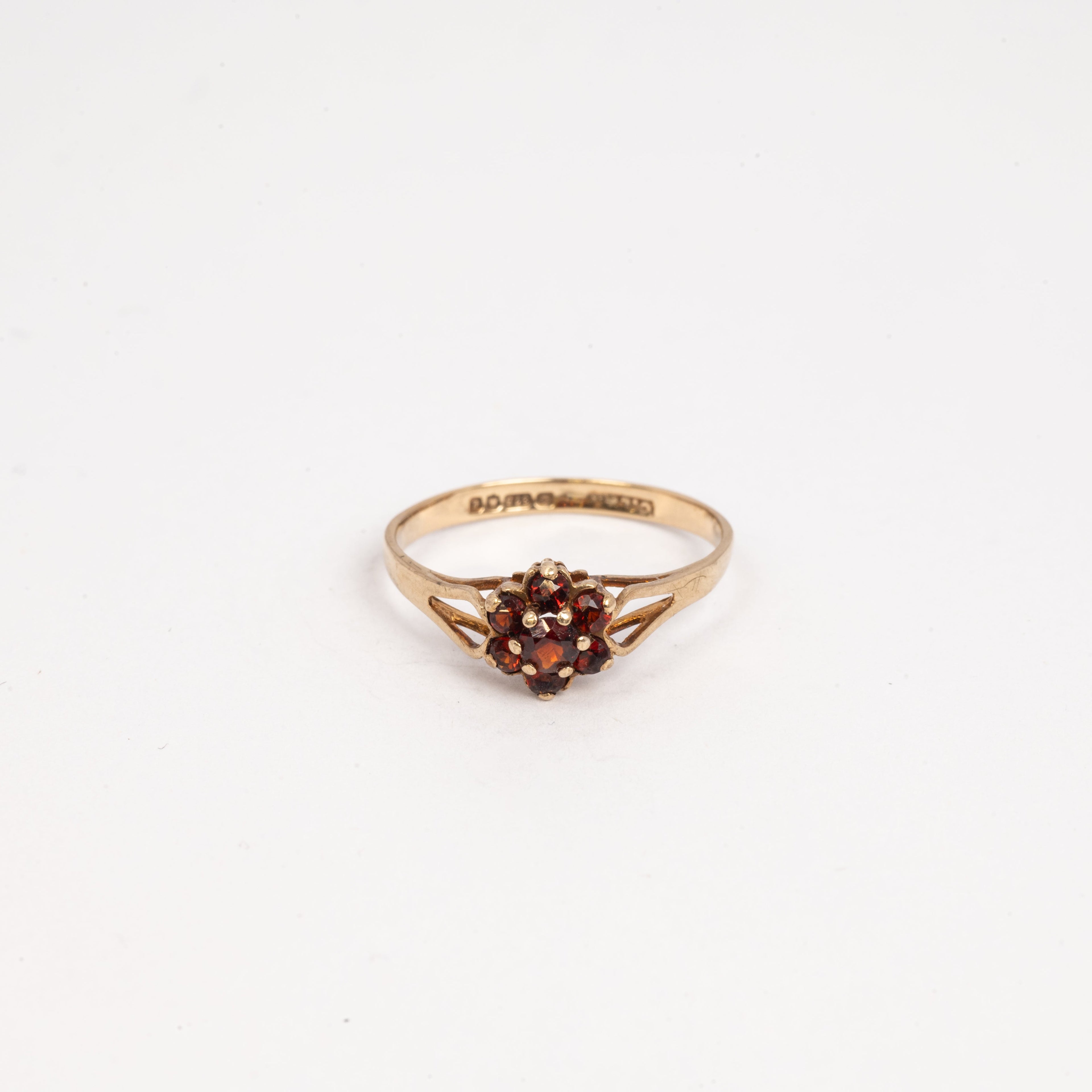 Ladies Small Garnet Flower Ring