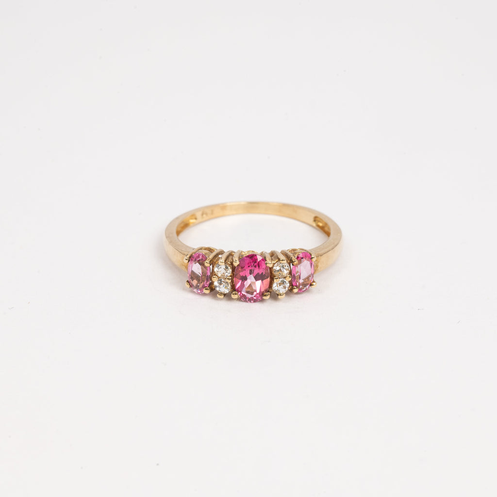 Ladies Pink Topaz & CZ Ring