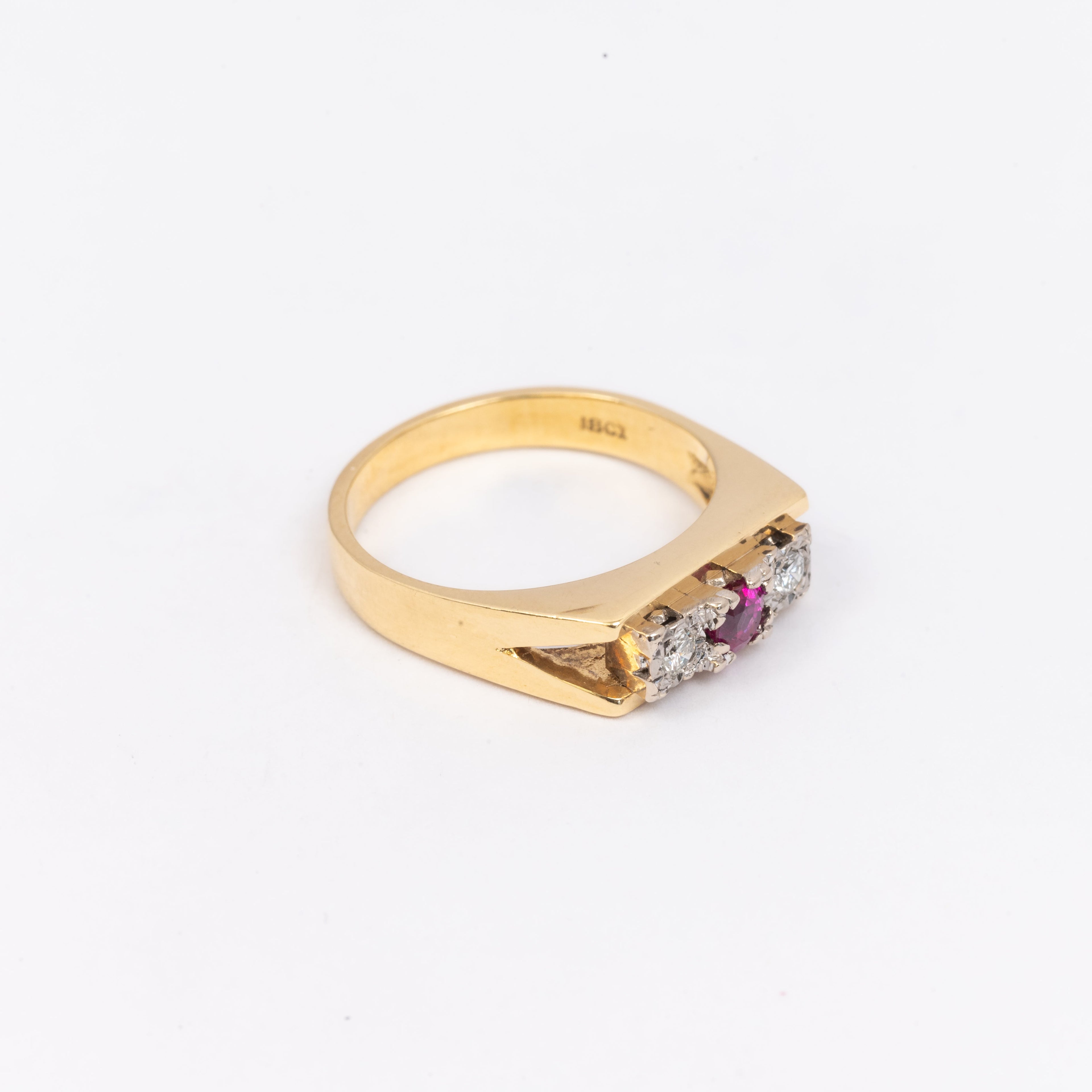 Ladies Ruby 7 Diamond Trilogy Ring
